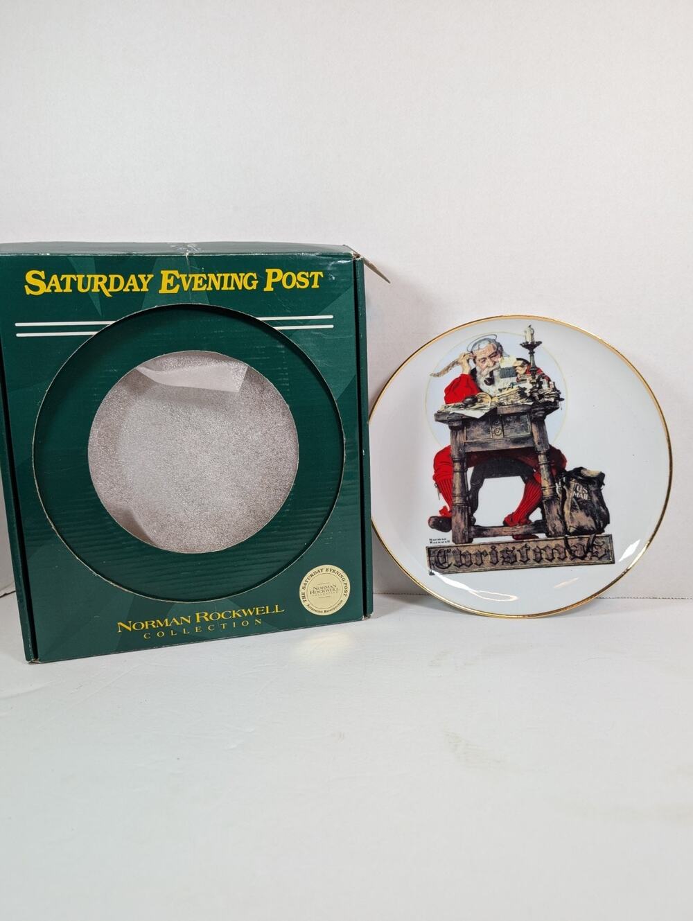 Norman Rockwell Collector Plate 8" - Saturday Evening Post Dear Santa, Gold Trim
